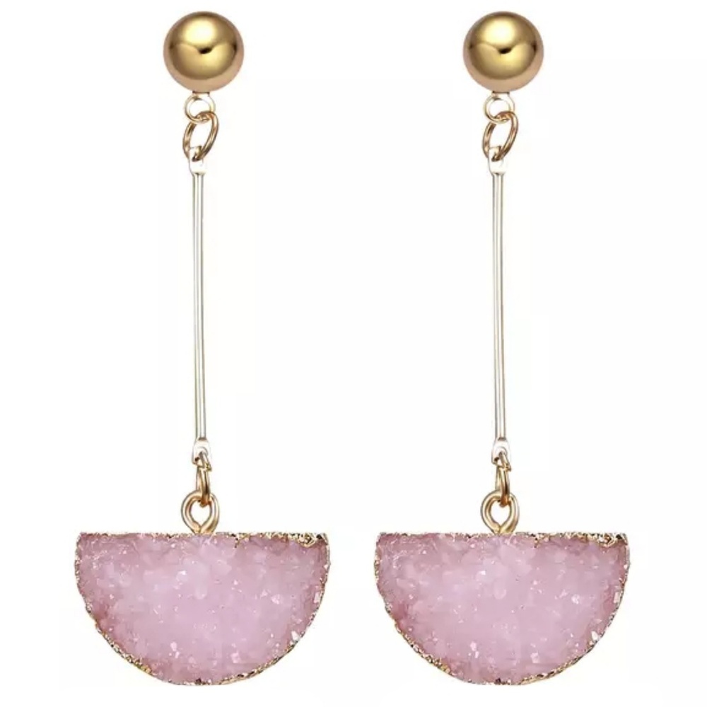 💎💎 Druzy Drop Earrings - Pink - Picture 6 of 7